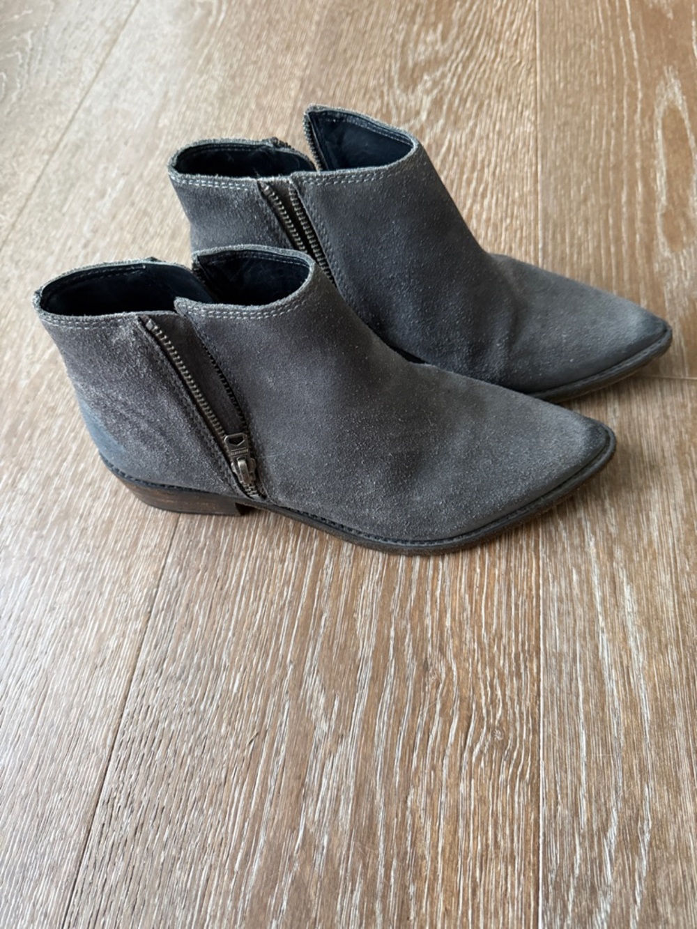 All Saints Gray Suede Ankle Booties